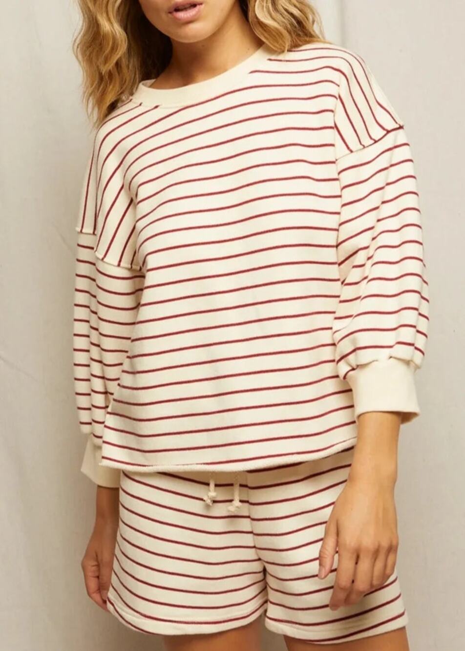 Perfectwhitetee Niall Striped French Terry 3/4 Sleeve Sweatshirt Red White S